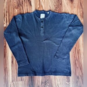 Billy Reid Dark Blue Long-Sleeve Cotton Waffle Knit Henley Size L